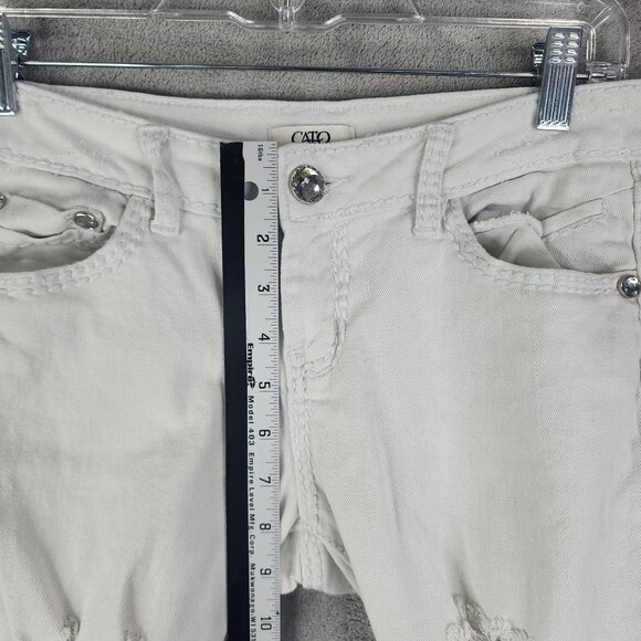 Women's White Cato Distressed Rolled Cuff Jeans Rhinestone Button Mid Rise 4 - Picture 9 of 15